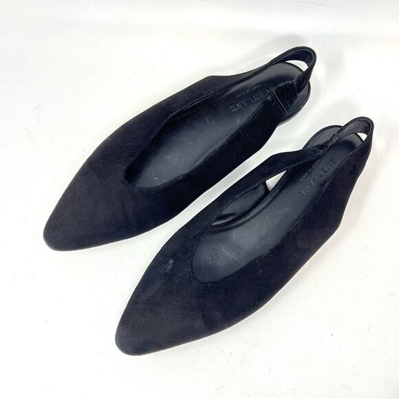 Everlane The V Slingback Black Suede Flats Sandals Sz 9.5 - Picture 6 of 8